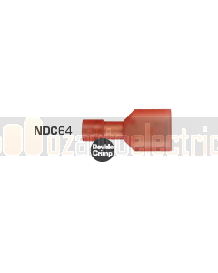 Quikcrimp NDC64 Nylon 6.3mm Male Blade Terminal - Fully Insulated Red Pack of 100