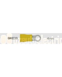 IONNIC QKC38 Yellow Vinyl Insulated 4mm Ring Terminals (Pack of 100)