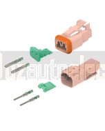 1 x Deutsch DT04-2P-TN09 Brown Receptacle
1 x Deutsch W2P-P012 Wedge
1 x Deutsch DT06-2S-TN09 Brown Plug
1 x Deutsch W2S Wedge
2 x Deutsch 0462-209-16141 Green Band Contacts
2 x Deutsch 0460-215-16141 Green Band Contacts
