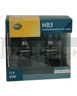 Hella HB3-PW100DP2 HB3 P20d 12V 60W Platinum White Plus 100% Globe Kit