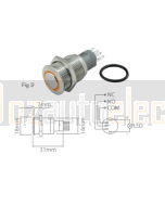 Ionnic L16-RA Vandal Switch Resistant 12-24V N/O & N/C - Amber