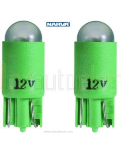 Narva L.E.D Wedge Globes (2) - Green, 12v T-10mm KW2.1 x 9.5d