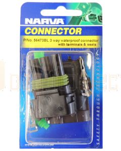 Narva 56473BL 3 way Waterproof Connector with Terminals and Seals (Blister Pack)