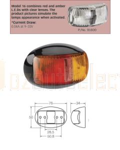 Narva 91606 9-33 Volt L.E.D Side Marker Lamp (Red / Amber) with Oval Black Deflector Base and 2.5m Cable