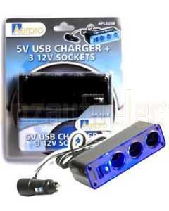Aerpro APL3USB Triple 12/24v Sockets With USB Port Charger