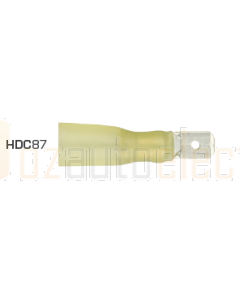 Quikcrimp HDC87 Yellow 6.3mm Heatshrink Male Blade Terminal Pack of 100