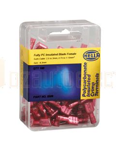 Hella PC Fully Insulated Female Blade Terminals - Red (Pack of 100) (8506)