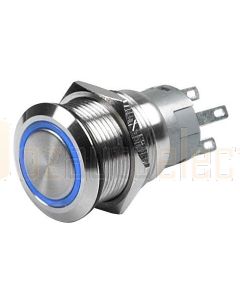 Hella 8HG958455-211 Blue LED Stainless Steel Push Button Starter Switch Off, Momentry On