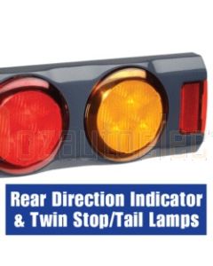 Narva 94362 9-33 Volt L.E.D Rear Direction Indicator and Twin Stop / Tail Lamps, 0.5m of Hard-Wired Cable and Grey Housing with In-built Retro Reflectors