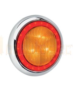 Narva 94340C 9-33 Volt L.E.D Rear Direction Indicator Lamp (Amber) with Red L.E.D Tail Ring, 0.5m Hard-Wired Sheathed Cable and 150mm Contoured Chrome Base