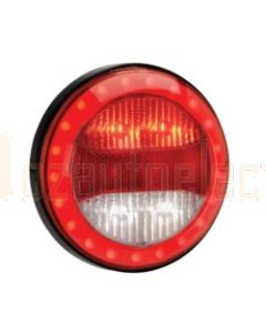 Narva 94319 9-33 Volt L.E.D Rear Stop and Reverse Lamp with Red L.E.D Tail Ring, In-built Retro Reflector, 0.5m Hard-Wired Sheathed Cable and Black Base