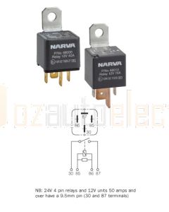 Narva 68012BL 12V 70Amp 4 Pin Normal Open Relay Resistor Protected