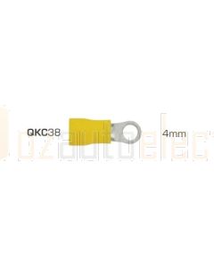 IONNIC QKC38 Yellow Vinyl Insulated 4mm Ring Terminals (Pack of 100)