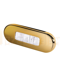 Hella 2XT959680841 White LED Oblong Step Lamp (10-33V DC, Gold Stainless Steel Rim)