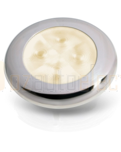 Hella Warm White LED 'Enhanced Brightness' Round Courtesy Lamp - Polished Stainless Steel Rim (12V)