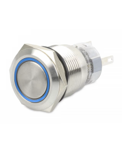 Hella 8HG958455111 Push Button Switch Off/On 24V 5amp 5 Pin Terminal Stainless Steel - Blue