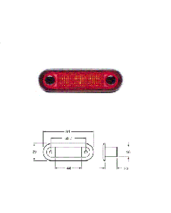 Hella 95951073 LED Wide Rim Rectangular Courtesy Lamp -24V, Red Lens (Red Light)
