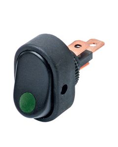Hella Compact Off-On Rocker Switch - Green Illuminated, 12V (4477)