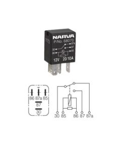 Narva 68070BL 12V 20/10 Amp 5 Pin Micro Change-Over Relay Resistor Protection